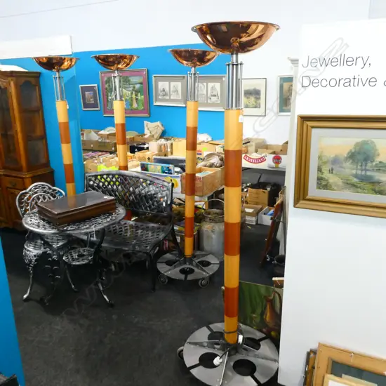 PAIR POSTMODERN NZ WOODS & COPPER UPLIGHTS C1990