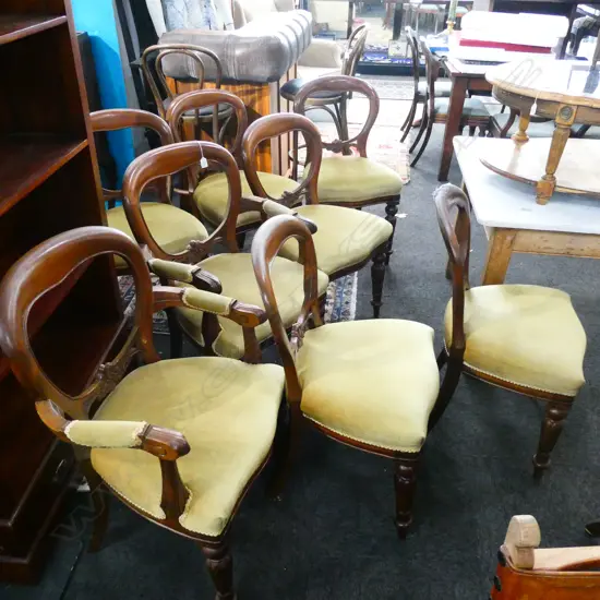 EIGHT VICTORIAN STYLE UPHOLSTERED DINING CHAIRS