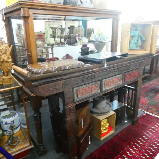OLD CHINESE ALTAR TABLE RED & BLACK PART LACQUER