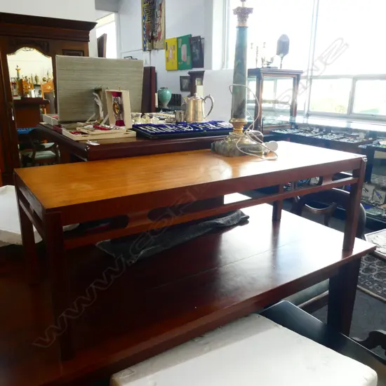 MAHOGANY MID CENTURY COFFEE TABLE W. 450 D. 1210 H. 405MM