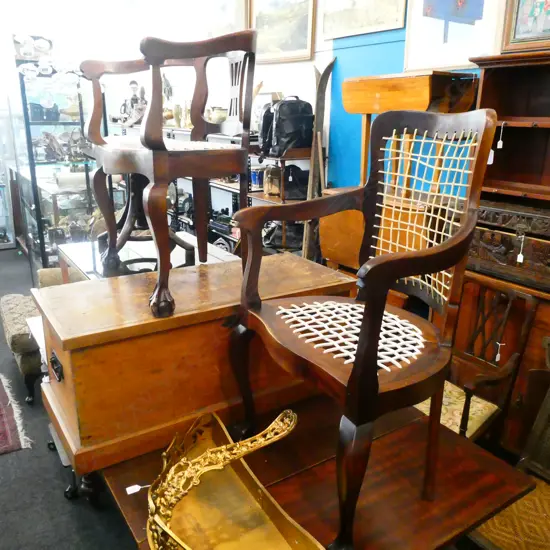 TWO WOOD AND LEATHER CHAIRS