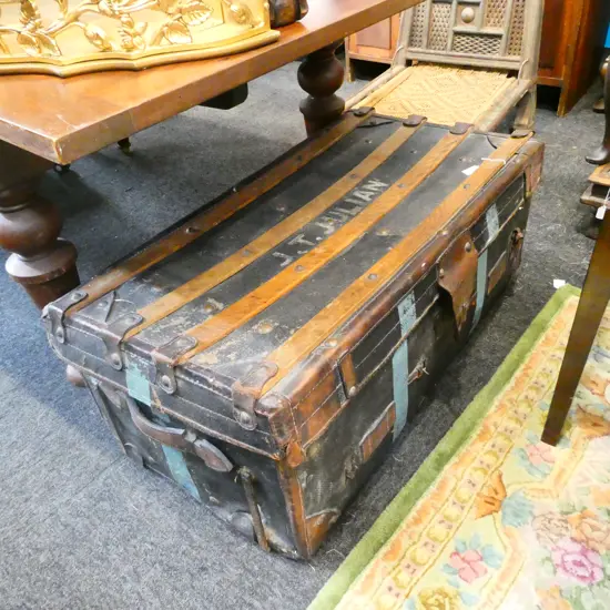 CANVAS SHIPPING TRUNK AND CONTENTS