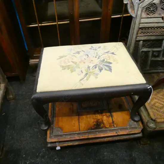 QUEEN ANNE STYLE TAPESTRY STOOL W. 630MM