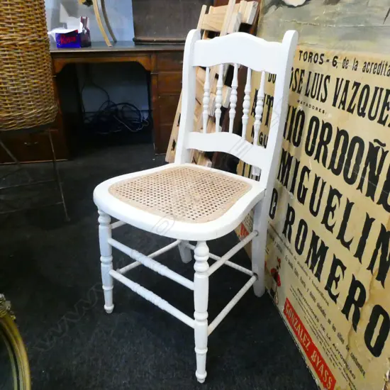 WHITE PAINTED CHAIR RATTAN SEAT
