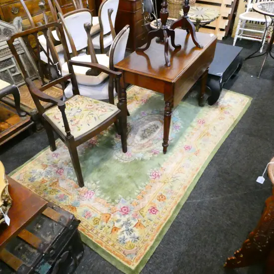 MACHINE KNOTTED AUBUSSON STYLE GREEN RUG W. 1230MM 