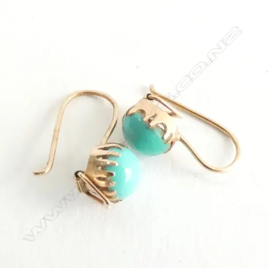 (18615) 9ct & TURQUOISE EARRINGS HOOKS FOR PIERCED EARS (mismatched)