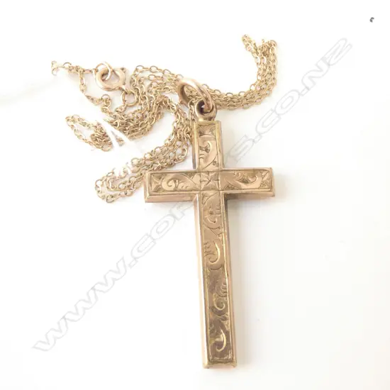 VINTAGE GOLD CROSS AND PLATED CHAIN