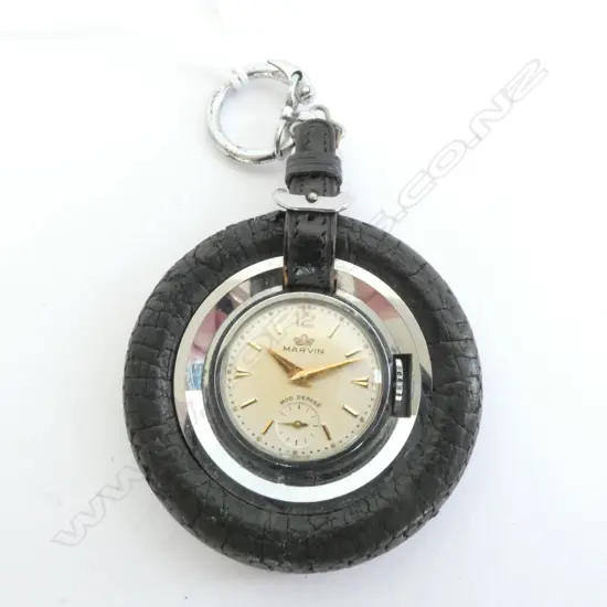 MARVIN WATCH/ KEYRING, 'WHEEL AND TYRE" MECHANICAL WATCH SKELETON BACK NOT WORKING