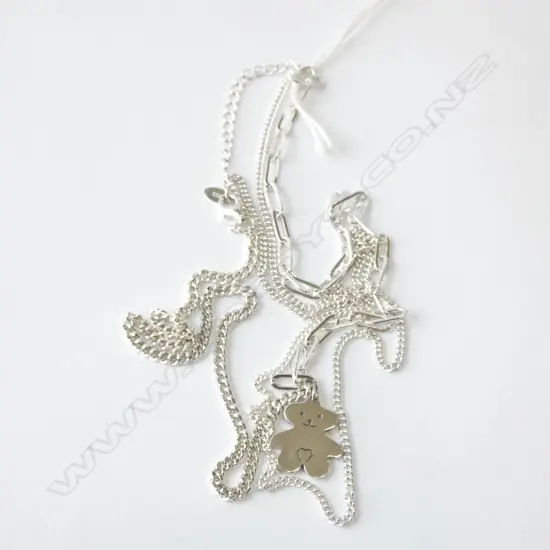 SILVER DOUBLE CHAIN NECKLACE W TEDDY BEAR PENDANT 18gms