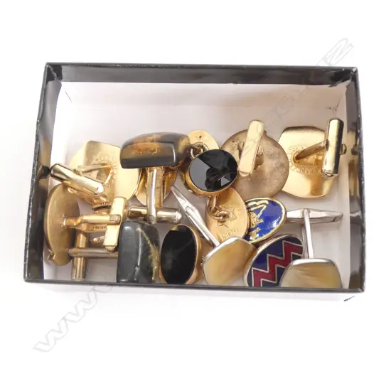 BOX OF CUFFLINKS INCL 18CT GOLD PAIR