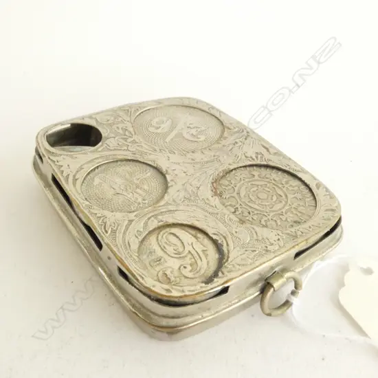 SILVER PLATE NICKEL COIN 'PURSE' / 'WALLET' - DAMAGE TO THE 3 PENCE