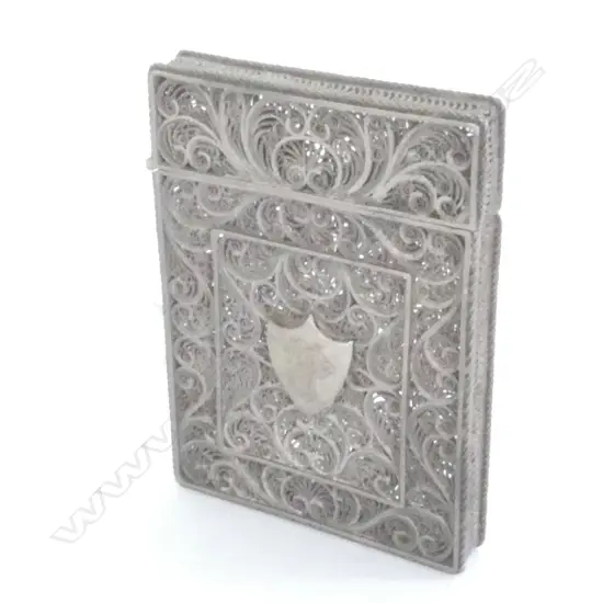 BEAUTIFUL ANTIQUE FILIGREE CARD CASE, NOT STAMPED BUT TESTS AS SILVER, ANTIQUE