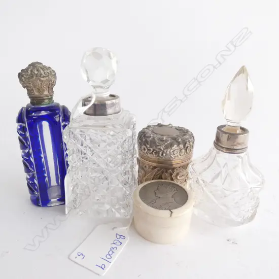 STG INKWELL + 3 STG TOPPED BOTTLES + IVORY? PILL BOX