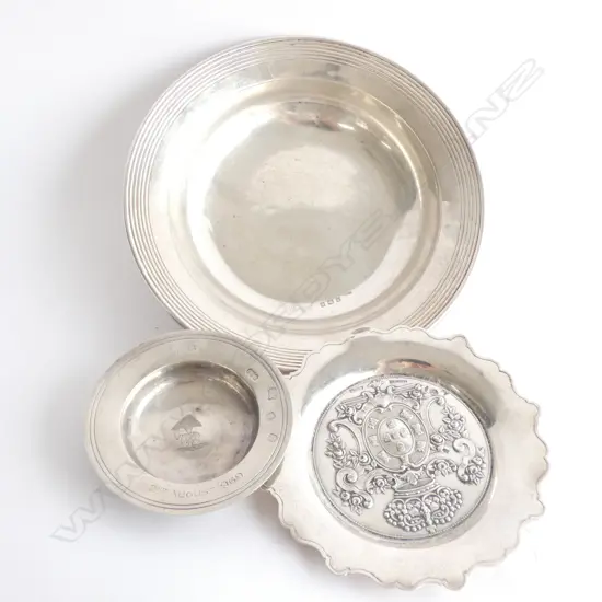 SILVER BOWL 165MM DIA B'HAM 1912, + DISH LONDON 1968 + SPANISH SILVER? PIN DISH
