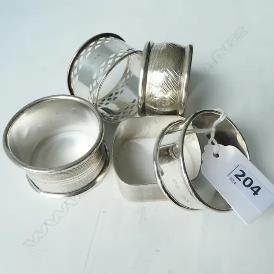 5 STG SILVER NAPKIN RINGS - B'HAM 70 GRAMS