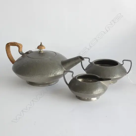 3 PCE TUDRIC PEWTER TEA SET 