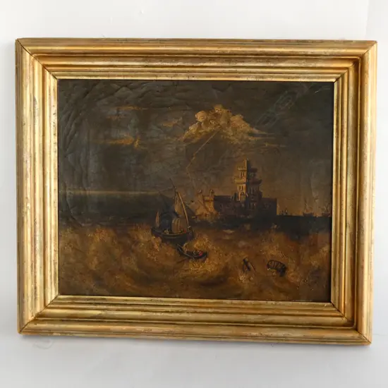 G. CRONE 'BELEM CASTLE, LISBON' OIL ON CANVAS 1876 365 X 290MM