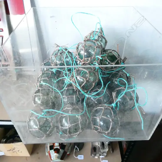 25 SMALL GLASS FISHING FLOATS WITH NETTING