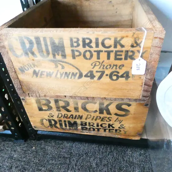 2 WOODEN BOXES MODERN STENCIL MARKED 'CRUM'