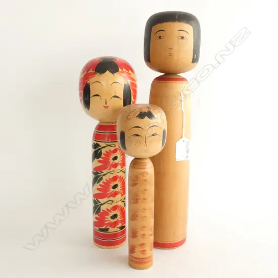 3 VINTAGE JAPANESE KOKESHI DOLLS TALLEST 370mm
