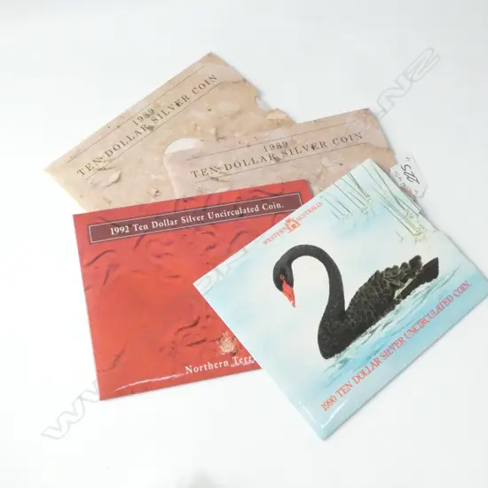 AUSTRALIAN UNCIRCULATED MINT STG SILVER $10 COINS 1989, 1989, 1990, 1992