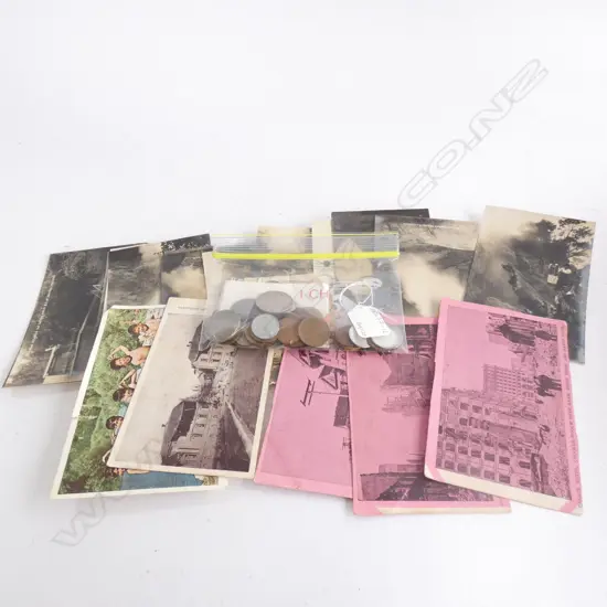 SM COLLECTION OLD NZ POSTCARDS, INCL. REAL PHOTO CARDS & SM BAG ASST OLD COINS & NOTES