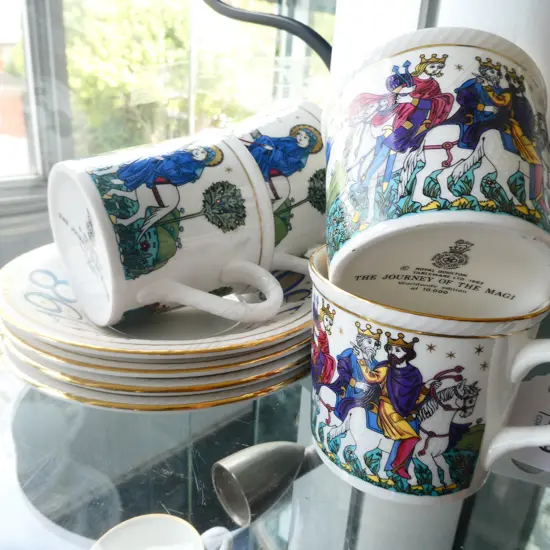 4 R/DOULTON NOEL CUPS & SAUCERS