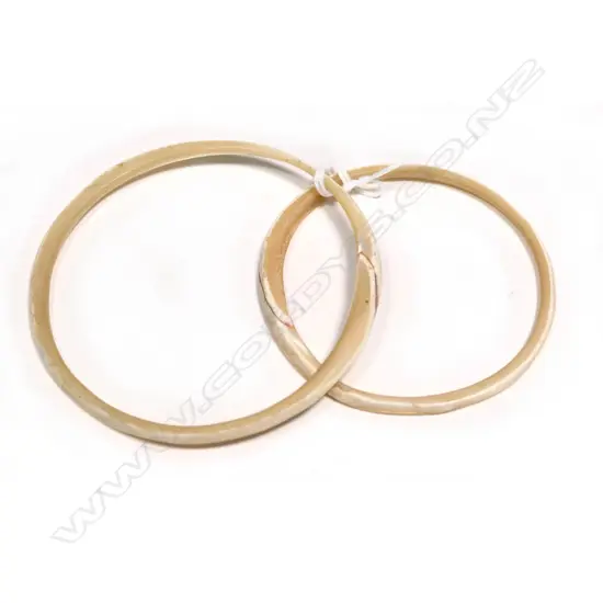 PAIR THIN CARVED MOP SHELL BANGLES DIA. 70MM & 55MM