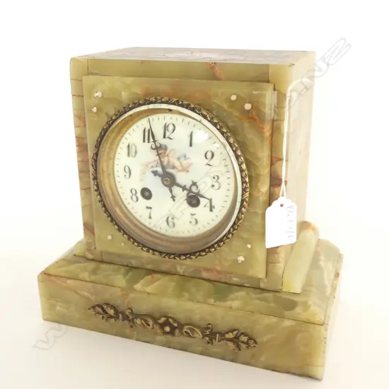 GREEN ALABASTER CLOCK H. 225MM