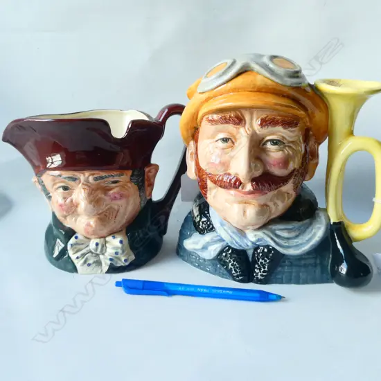 2 LGE R/DOULTON CHARACTER JUGS OLD CHARLEY + VETERAN MOTORIST H.210mm