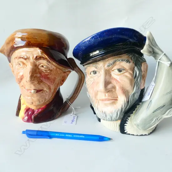2 LGE R/DOULTON CHARACTER JUGS CAPT AHAB + ARRY H.170mm
