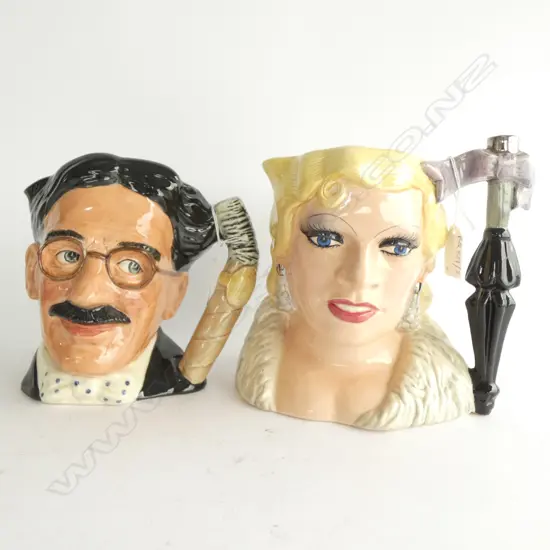 2 R/DOULTON CHARACTER JUGS MAE WEST & GROUCHO MARX H. 185MM