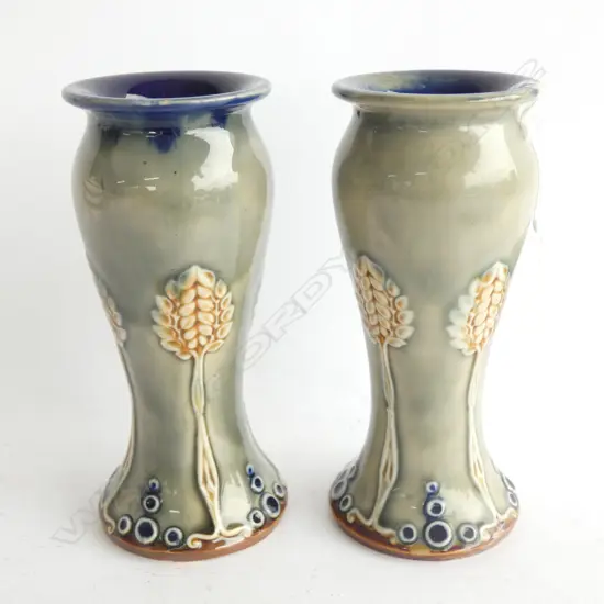 [19715] PAIR SMALL DOULTON STONEWARE VASES  H145MM