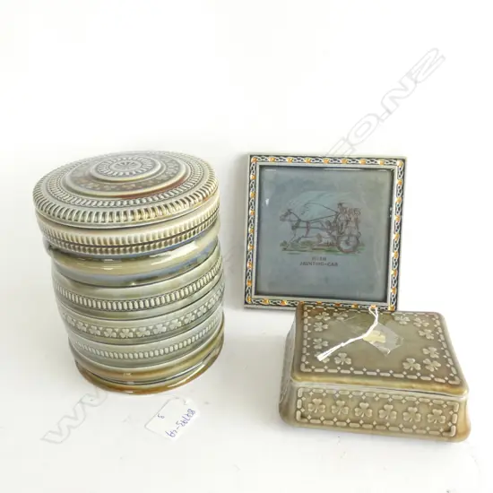 2 X IRISH PORCELAIN LIDDED BOXES & TILE 