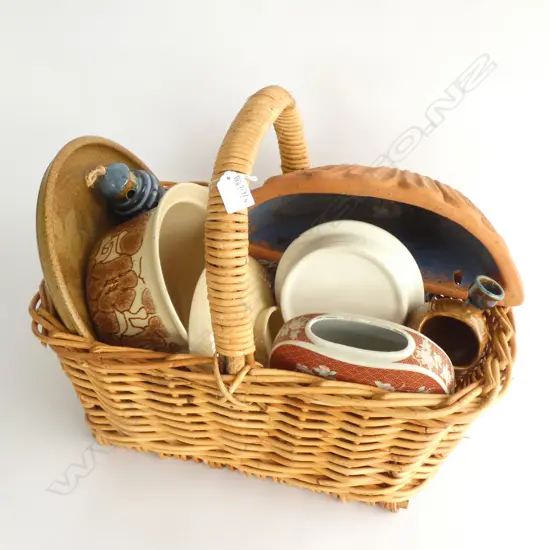 BASKET OF CROWN LYNN, STUDIO POTTERY ETC