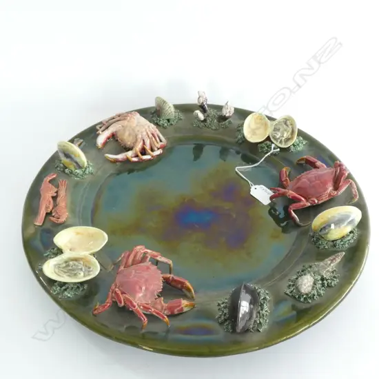 A c1940 Portuguese majolica Palissy type sea themed large wall plate