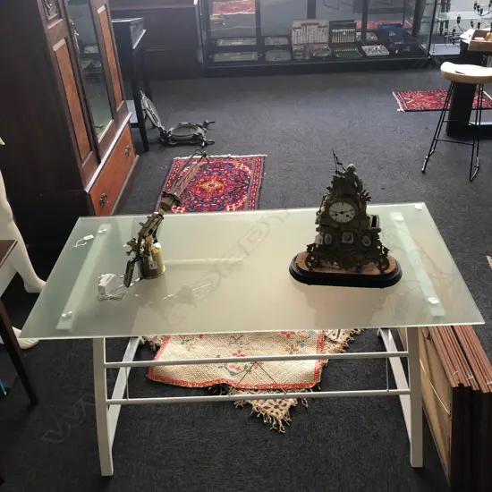 FROSED GLASS GREY POWDER COATED DESK 700X1400