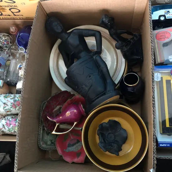 BOX LOT CROWN LYNN, RESIN DRUM PLAYER ETC