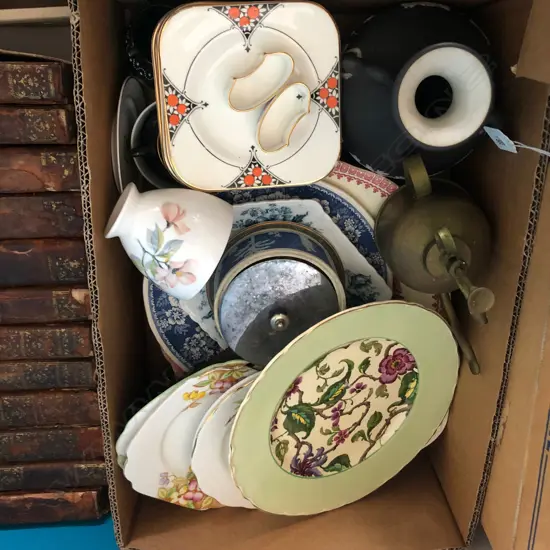 BOX LOT ASST. CHINA, WEDGWOOD ETC