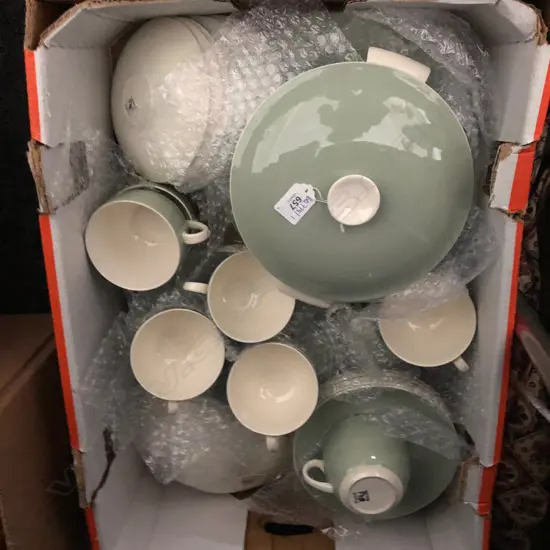 LARGE CELADON POOLE DINNER SET 