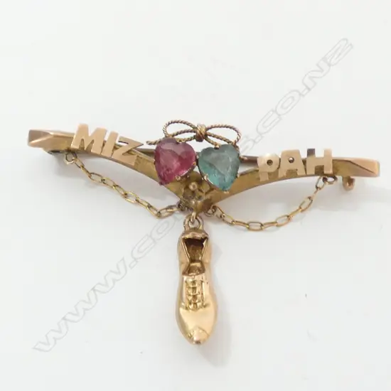 MIZPAH BROOCH, 2 STONES SET IN 9ct GOLD, VINTAGE, 2.4gm