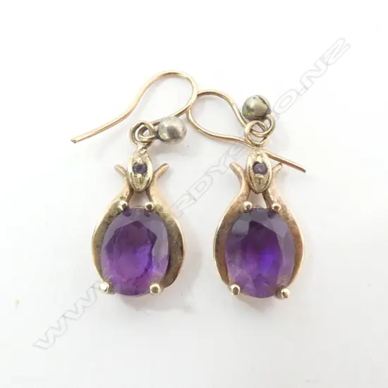 EARRINGS, AMETHYSTS SET IN 9ct GOLD