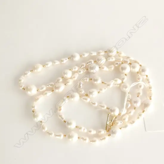 SILVER GILT & FRESH WATER PEARL NECKLACE L.1000mm