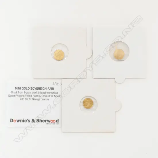 GOLD COINS, MINI GOLD SOVEREIGNS, 8ct GOLD, 3 COINS