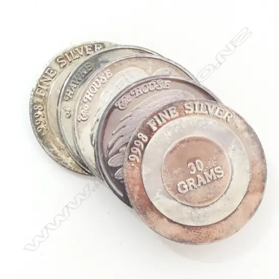 30 GRAM 1oz PURE SILVER ROUNDS - (LOT OF 5 ITEMS)