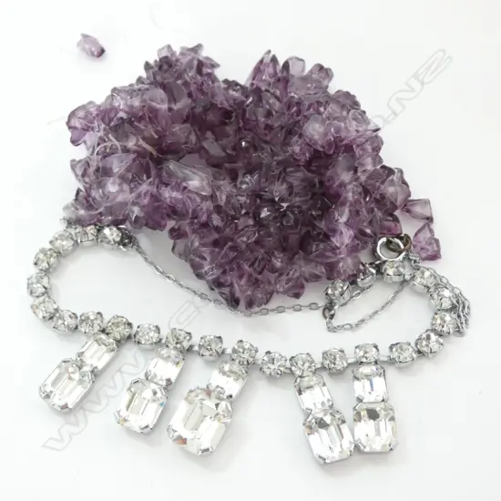 VINTAGE DIAMANTE NECKLACE & AMETHYST BRACELET (AF)