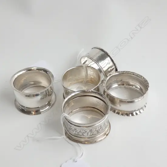 5 STG SILVER NAPKIN RINGS BIRMINGHAM 1911 ETC