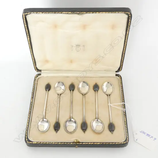 SET 6 SILVER COFFEE SPOONS CASE BIRMINGHAM 1920