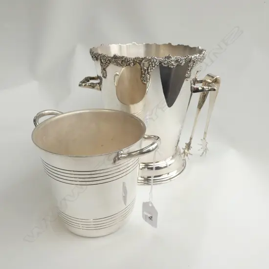 2 SILVER PLATE ICE BUCKETS + PR TONGS H. 205MM