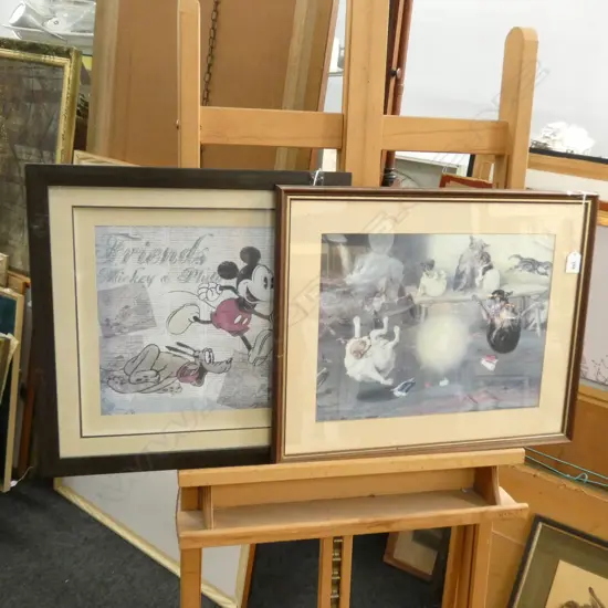 W H TROOD 'CHRISTMAS CRACKER FRAMED PRINT 390 X 290MM & MICKEY & PLUTO PRINT 270 X 270MM  